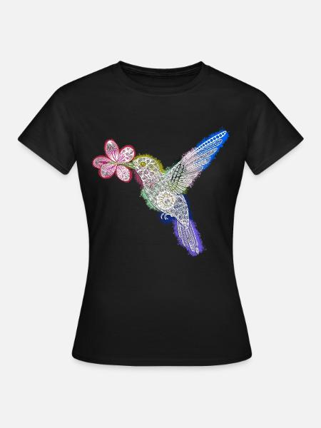 Colibri Zentangle avec fleur - T-shirt Femme - noir