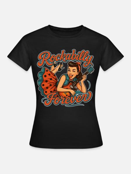 Rockabilly Forever: Rockabella mit E-Gitarre - Frauen T-Shirt - Schwarz