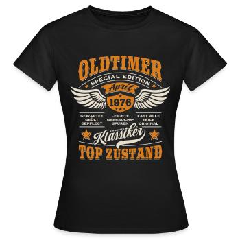 Oldtimer April 1976 - Geburtstag - Geschenk - Frauen T-Shirt - Schwarz - Vorne - AI Model Female 172 dark (172cm)