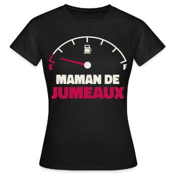 Maman de Jumeaux Jauge Essence Humour Fatigue  - T-shirt Femme - noir - Devant - AI Model Female 172 dark (172cm)
