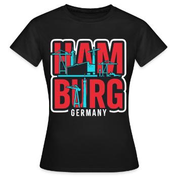 Grue skyline du port de Hambourg - T-shirt Femme - noir - Devant - AI Model Female 172 dark (172cm)