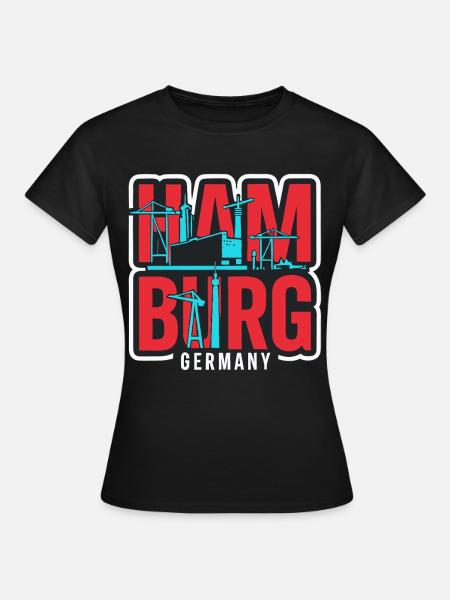 Hamburg Hafen Skyline Blockschrift - Frauen T-Shirt - Schwarz