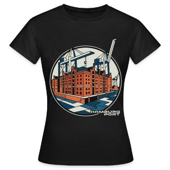 Port de Hambourg Speicherstadt - T-shirt Femme - noir - Devant - AI Model Female 172 dark (172cm)