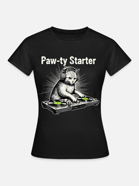 DJ Katze Kopfhörer Mischpult Retro - Frauen T-Shirt - Schwarz