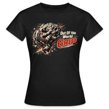 Out Of This World Grip – Astronaut bouldering - Women's T-Shirt - black - Front - AI Model Female 172 dark (172cm)