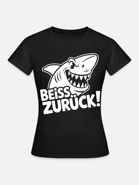 Beiß Zurück Hai Cartoon - Frauen T-Shirt - Schwarz
