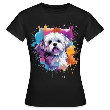 Chien maltais coloré à l’œuvre éclaboussée - T-shirt Femme - noir - Devant - AI Model Female 172 dark (172cm)