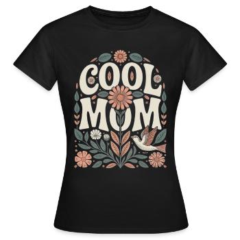 Cool Mom Retro Blumen Motiv Floral - Frauen T-Shirt - Schwarz - Vorne - AI Model Female 172 dark (172cm)