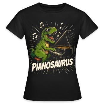 Spaßiger Pianist-Dinosaurier - Frauen T-Shirt - Schwarz - Vorne - AI Model Female 172 dark (172cm)