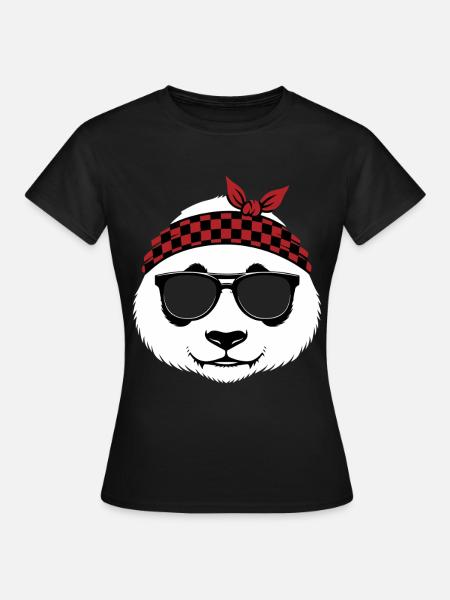 Panda Sonnenbrille Karo Band - Frauen T-Shirt - Schwarz