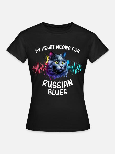 Russisch Blaukatze Herzlinie - Frauen T-Shirt - Schwarz