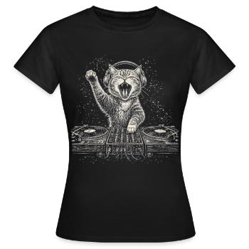 Platine Cat DJ Écouteurs Musicaux Platines - T-shirt Femme - noir - Devant - AI Model Female 172 dark (172cm)
