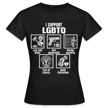 Je soutiens le jeu de mots LGBTQ Patriot Lifestyle - T-shirt Femme - noir - Devant - AI Model Female 172 dark (172cm)