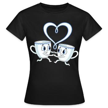 Kaffee Tassen Paar Herz - Frauen T-Shirt - Schwarz - Vorne - AI Model Female 172 dark (172cm)