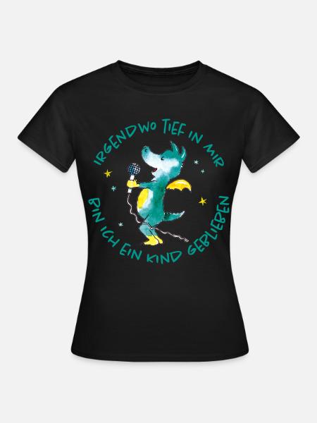 Tabaluga Mit Mikrofon Und Spruch Kindheit - Frauen T-Shirt - Schwarz