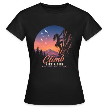Escalade comme une fille Conception d’escalade au coucher de soleil - T-shirt Femme - noir - Devant - AI Model Female 172 dark (172cm)