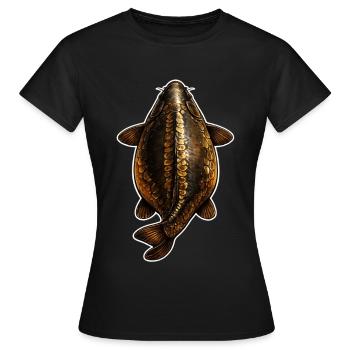 Carpe à miroir supérieur – Conception à l’échelle dorée - T-shirt Femme - noir - Devant - AI Model Female 172 dark (172cm)