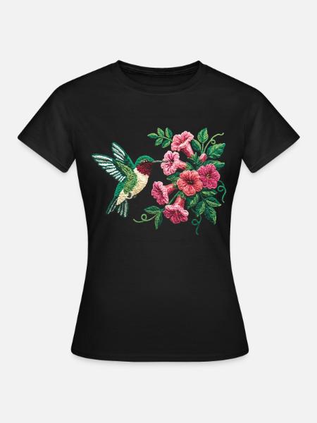 Rubinkehlkolibri-Floral - Frauen T-Shirt - Schwarz