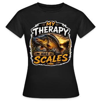 Meine Therapie beinhaltet Schuppen-Karpfenfischen - Frauen T-Shirt - Schwarz - Vorne - AI Model Female 172 dark (172cm)