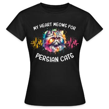 Ligne du cœur du chat perse - T-shirt Femme - noir - Devant - AI Model Female 172 dark (172cm)