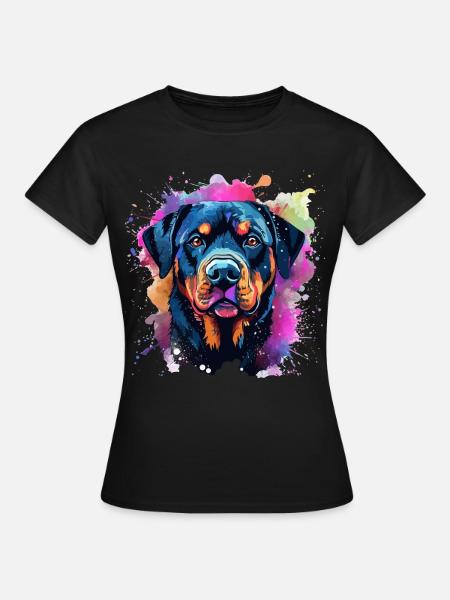 Lebendiger Rottie-Porträt-Spritzer - Frauen T-Shirt - Schwarz