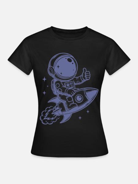 Astronaut auf Rakete Weltraum Abenteuer - Frauen T-Shirt - Schwarz