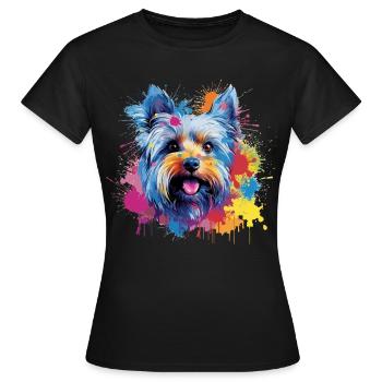 Yorkshire Terrier Dog Coloré Art éclaboussé - T-shirt Femme - noir - Devant - AI Model Female 172 dark (172cm)