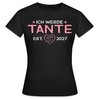 Ich werde Tante 2027 – Baby Ankündigung - Frauen T-Shirt - Schwarz - Vorne - AI Model Female 172 dark (172cm)