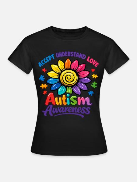 Autismus-Bewusstsein-Sonnenblume - Frauen T-Shirt - Schwarz