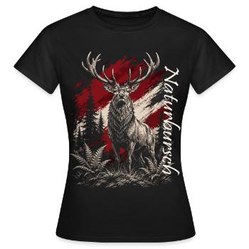 Cerf dans la forêt – Illustration rustique - T-shirt Femme - noir - Devant - AI Model Female 172 dark (172cm)