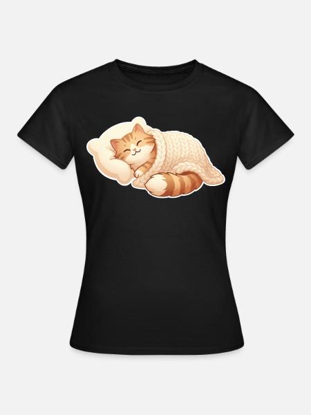 Katze Schlafen - Frauen T-Shirt - Schwarz