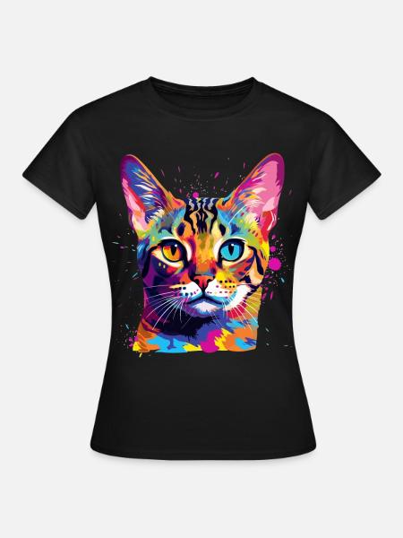 Bunte Bengal-Katzengesicht-Splash-Art - Frauen T-Shirt - Schwarz