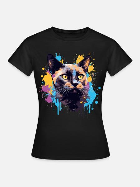 Splash Art Burmesisches Katzengesicht Farblos - Frauen T-Shirt - Schwarz