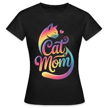 Cat Mom, Cat Mom, Colorful Cat Motif - Women's T-Shirt - black - Front - AI Model Female 172 dark (172cm)