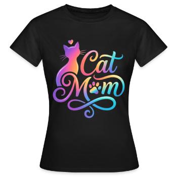 Cat Mom, Cat Mom, Colorful Cat Motif - Women's T-Shirt - black - Front - AI Model Female 172 dark (172cm)