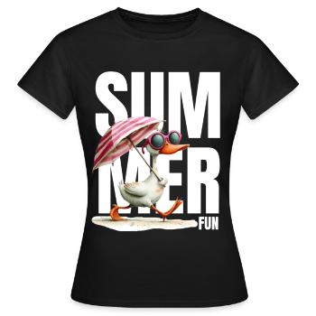 Canard d’été avec parasol et lunettes - T-shirt Femme - noir - Devant - AI Model Female 172 dark (172cm)