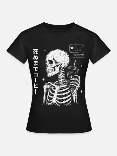 Kaffee Skelett Japan Style Shirt - Frauen T-Shirt - Schwarz