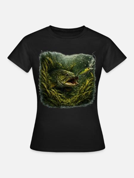 Hecht-Hinterhalt-Räuberfisch-Design - Frauen T-Shirt - Schwarz