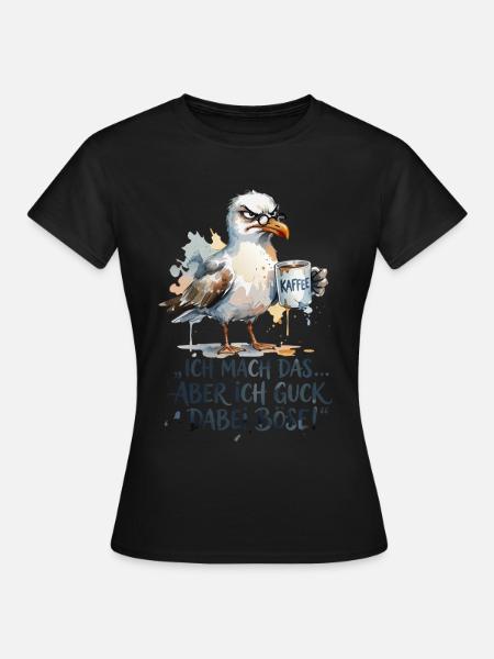 Möwe mit Kaffee Ich mache das böse gucken - Frauen T-Shirt - Schwarz