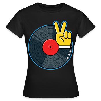 Vinyl Album with Hand Showing Peace Sign - Women's T-Shirt - black - Front - AI Model Female 172 dark (172cm)