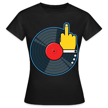 Vinyl Album with Hand Showing Middle Finger - Women's T-Shirt - black - Front - AI Model Female 172 dark (172cm)
