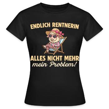 Endlich Rentnerin – Schaf im Liegestuhl - Frauen T-Shirt - Schwarz - Vorne - AI Model Female 172 dark (172cm)