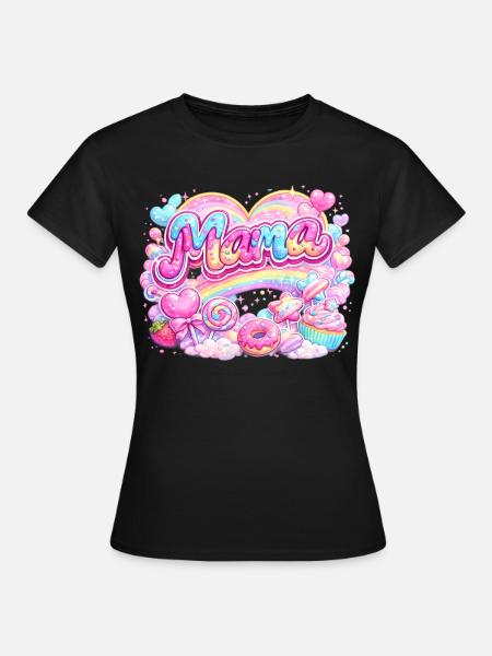 Mama Candy und Regenbogen | Mama-Geschenk - Frauen T-Shirt - Schwarz