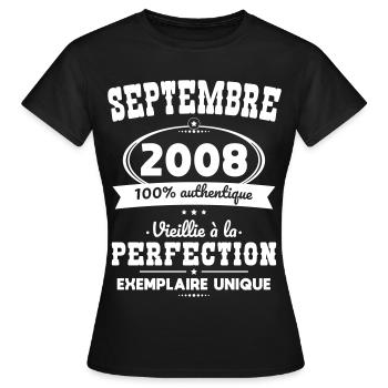Anniversaire 18 ans - Septembre 2008 Perfection - T-shirt Femme - noir - Devant - AI Model Female 172 dark (172cm)