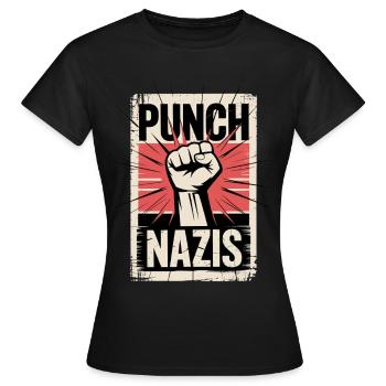 Affiche Poing contre les nazis - T-shirt Femme - noir - Devant - AI Model Female 172 dark (172cm)