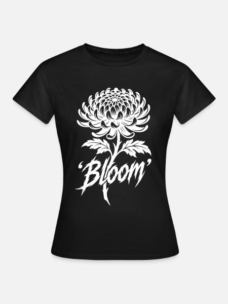 Bloom Chrysantheme Tattoo Style - Frauen T-Shirt - Schwarz
