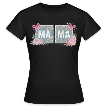 MAMA Blumenquadrate und rosa Schleifen | Retro - Frauen T-Shirt - Schwarz - Vorne - AI Model Female 172 dark (172cm)