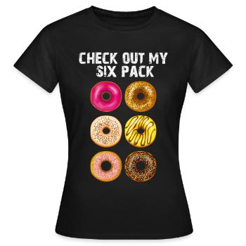 Check out My Six Pack Donuts Funny Gym Food Gift - Women's T-Shirt - black - Front - AI Model Female 172 dark (172cm)