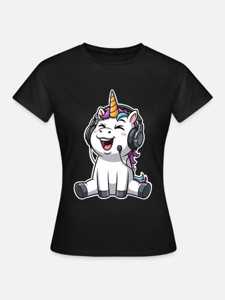 Einhorn Singen Musik Hören - Frauen T-Shirt - Schwarz