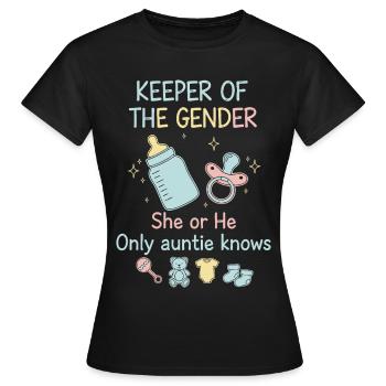 Gender Reveal Hüter des Geschlechts, das sie oder er - Frauen T-Shirt - Schwarz - Vorne - AI Model Female 172 dark (172cm)